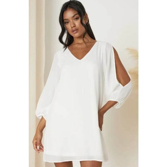 Lulus Women's White Shifting Dears Long Sleeve Mini Dress Size Medium - Picture 1 of 9